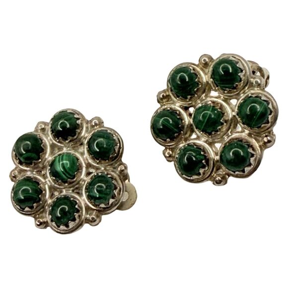 Native American Green Malachite 925 Sterling Silver Earrings Rare Carol Allapowa - Picture 3 of 14